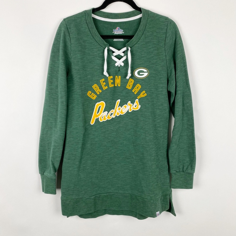 Majestic Green Bay Packers Lace Up‎ French Terry Pullover Womens Medium Green